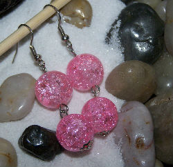 Boucles d'oreilles perles verre craquelées rose