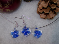parure collier et boucle d'oreille coeur style murano