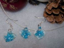 parure collier et boucle d'oreille coeur style murano