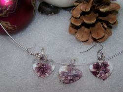 parure collier et boucle d'oreille coeur style murano